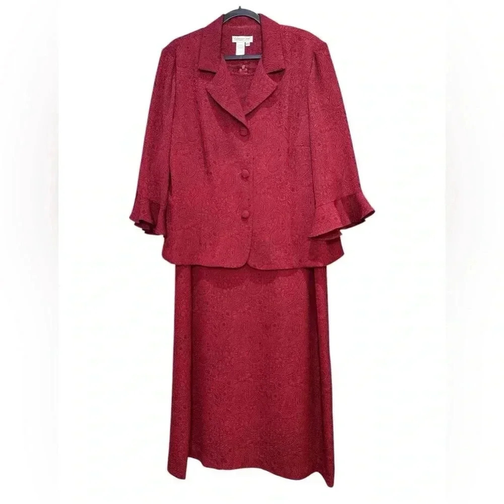 Coldwater Creek 2-piece Dress Suit Burgundy Red Paisley Size W18
